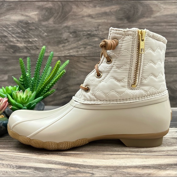 ❌SOLD❌NIB Sperry Top Sider Saltwater Chevron Quilted Shaft Nylon Duck Boot Ivory - Picture 7 of 13